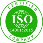 ISO 14001 certified company badge in green